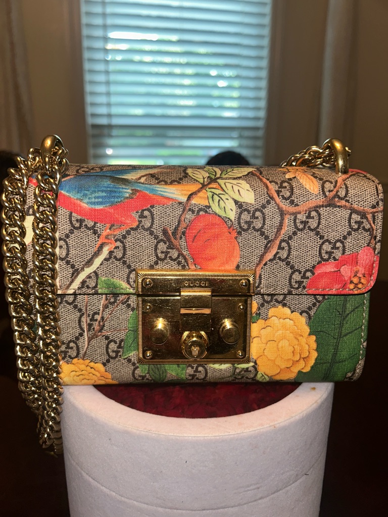Soldgucci Floral Gg Canvas Crossbody Bag In Multicolor With Gold Hardware